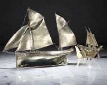 Two continental model sailing ships, the smaller stamped silver 925,