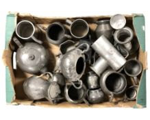 A collection of various pewter including tea wares, tankards, etc.