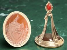 A fine Georgian gold intaglio seal with the coat of arms of the Knox family, 'Moveo et Proficier',