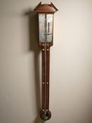 A reproduction mahogany, satinwood inlaid and silver-mounted mercury stick barometer,
