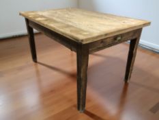 A 19th century pine table, 137 cm x 90 cm x 77 cm.