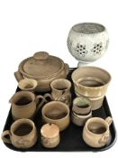 A group of studio pottery items including a Barbara Davidson planter, jug,