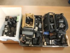 A quantity of cameras including Olympus, Pentax, several camera bags, various accessories,