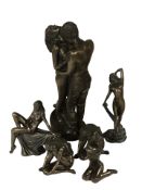 A group of resin nude figures, figure of two lovers, etc, tallest 26 cm.