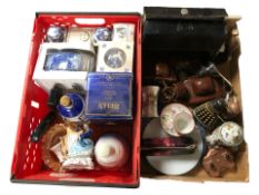 A group of vintage cameras, Doctor Who Dalek figures, assorted ceramics including Ringtons,