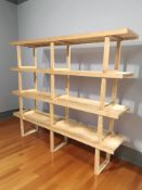 Four pine rectangular benches, each 185 cm x 38 cm x 40 cm.