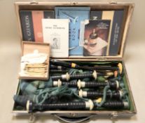 A set of Scottish ebonised, faux-ivory and nickel-mounted bagpipes,