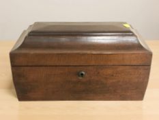 A reproduction mahogany sarcophagus tea caddy in the regency style, width 38 cm.