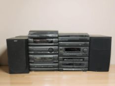 A Sony hi-fi system and an Iwa hi-fi system, both with a pair of speakers.