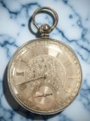 A Victorian silver fusée pocket watch with silver and gilt dial, case approx 53mm,