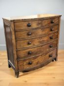 A Victorian mahogany six drawer bow front chest, 124 cm x 59 cm x 122 cm.