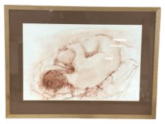 Patricia Bille : Nude study, watercolour, 35 cm x 53 cm.