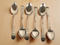 A set of six George III Newcastle silver teaspoons, John Langlands II, no date letter.