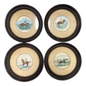 Four framed silk racing pictures, circa 1900, each 28cm overall.
