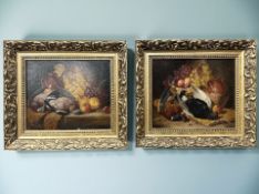 Charles Thomas Bale (1849-1925) : Still Life with Mixed Fruits and Game and Stoneware Pot,