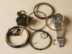 A gent's stainless steel Sekonda wristwatch, together with a group of costume bangles, a band ring,
