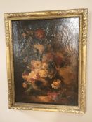 19th Century School : Still life of flowers in a vase, oil on canvas, 60 cm x 45 cm.