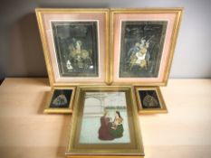 Indian School : Five various gouache paintings, largest 45 cm x 30 cm.