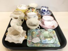 Ceramics to include a Shelley Melody tray and matching ash tray, Belleek jug and tea cups,