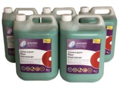 Several bottles of floor cleaner, five boxes of flex wrap and six boxes of polythene bags.