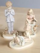 Three porcelain figures comprising Royal Worcester figure 'I Pray' No.