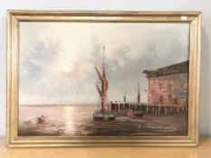 Alexis : Fishing boats moored at sunset, oil on canvas, 50 cm x 75 cm.