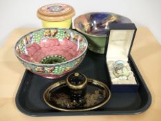 Ceramics to include a Hobbs Welch Dewhurst's box and cover in the form of a spool and thread,