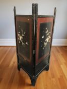 An early 20th century Japanese Shibayama lacquer two fold screen, each panel 68 cm x 164 cm.