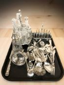 A EPNS cruet set, seven bar toast rack,