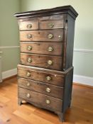 A George III provincial mahogany, pine and satinwood inlaid eight drawer chest on chest,