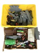 A group of Ertl die cast trains, assorted buildings and track, further die cast models.