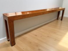 A large 20th century Chinese lacquered elm altar / side table, 342 cm x 35 cm x 82 cm.