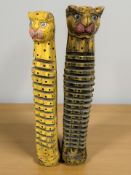 Two painted wooden CD/DVD stands in the form of cats,