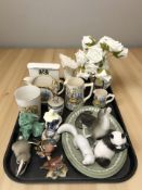 Ceramics including Beswick birds, USSR animal figures, Wedgwood jasper ware plate, Sadler jugs,
