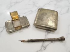 A silver combination vesta/stamp case (hinge a/f),