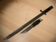 A British 1907 pattern bayonet, together with a hunting knife.