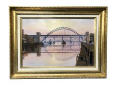 After Ivan Lindsay : Newcastle Quayside with the Tyne Bridge, colour print, 39 cm x 59 cm.