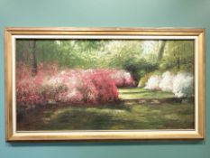 Contemporary Impressionist School : Study of a garden, oil on board, initialled PM lower left,