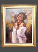 Preeya (Contemporary) : Half length portrait of a lady, oil on board, 116 cm x 87 cm.