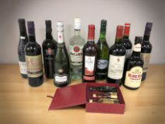 A group of alcohols and miniatures including Taylor's Port, various wines,