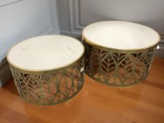 Two graduated gilt metal mirrored top circular coffee tables, largest 70 cm diameter.