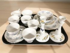 A pair of Aynsley Cottage Garden porcelain candlesticks and twenty pieces of Colclough tea china