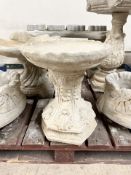 A concrete garden bird bath on hexagonal base, height 42 cm.