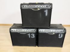 Three Line 6 Spider II amplifiers, with leads.