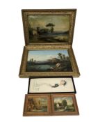 A group of pictures and prints including oil on canvas,