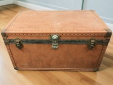 An early 20th century metal bound trunk, width 91 cm.