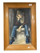 ** Williams : A long-haired man in contemplation, oil on board, signed, dated 1971, 53 cm x 32 cm,