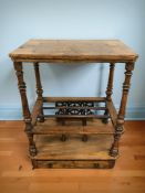 A Victorian burr walnut and satinwood inlaid canterbury table, 56 cm x 38 cm x 77 cm.