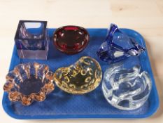 A group of studio glass dishes and bowls including an Austrian Lux bowl