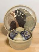 A Crich Pottery Diana Worthy stoneware platter, diameter 34 cm, and a further tureen with cover.
